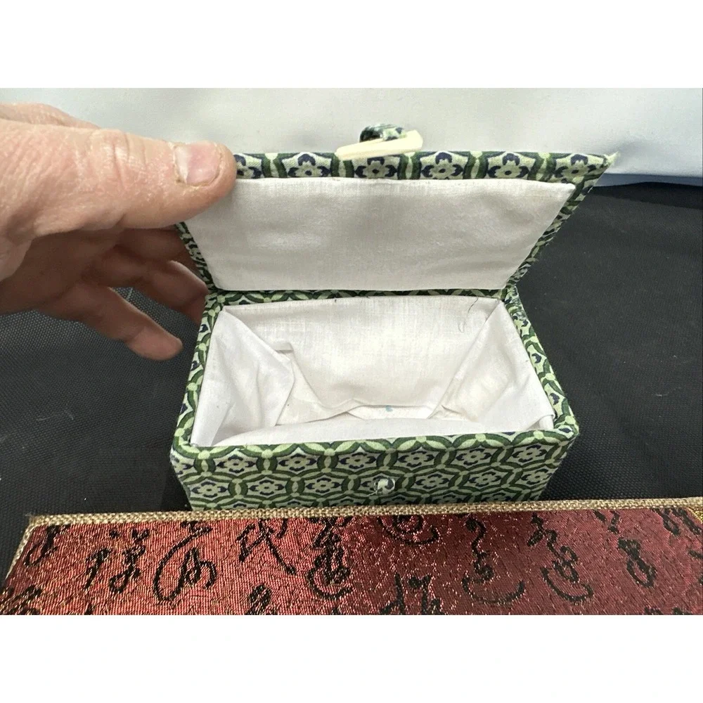 Lot Of 5 Trinket Boxes Glass Heart, Wood Box, Toscany Ceramic, Asian Cloth